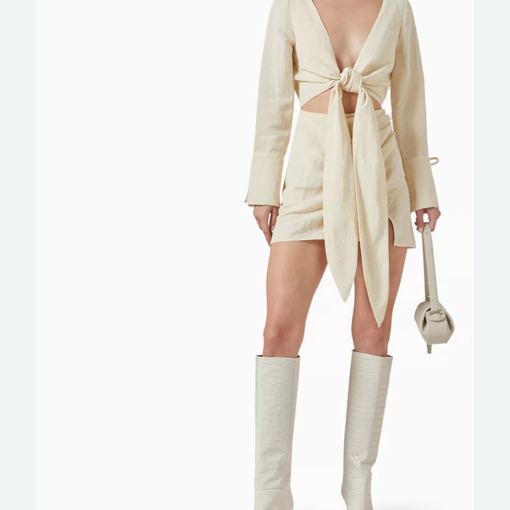 Matthew Bruch Cream Linen-Blend Dress
